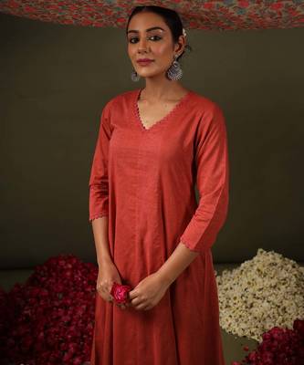 Rust rayon printed designer kurta set with dupatta 3