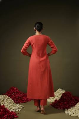 Rust rayon printed designer kurta set with dupatta 4