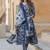 Navy blue rayon printed designer kurta set with dupatta