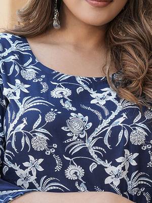 Navy blue rayon printed designer kurta set with dupatta 3