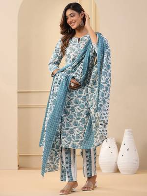 White rayon printed designer kurta set with dupatta 2
