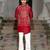 Red embroidered silk kurta jacket set