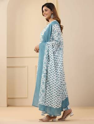 White rayon printed designer kurta set with dupatta 3