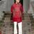 Red embroidered silk kurta jacket set