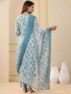 White rayon printed designer kurta set with dupatta 4