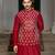 Red embroidered silk kurta jacket set