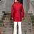 Red embroidered silk kurta jacket set