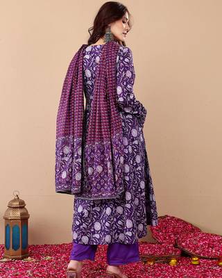 Purple rayon printed designer kurta set with dupatta 4