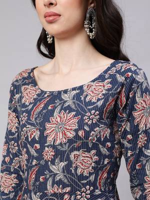 Navy blue rayon printed designer kurta set with dupatta 3