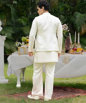 Ivory printed chanderi kurta jacket set 4