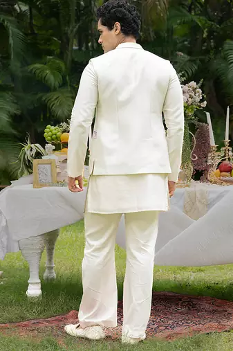 Ivory printed chanderi kurta jacket set
