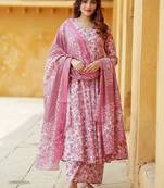Baby pink rayon printed designer kurta set with dupatta