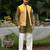 Mustard embroidered linen kurta jacket set