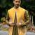 Mustard embroidered linen kurta jacket set