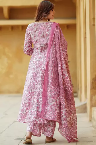 Baby pink rayon printed designer kurta set with dupatta