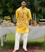 Yellow embroidered organza kurta jacket set