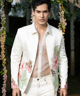 Ivory embroidered linen jacket 1