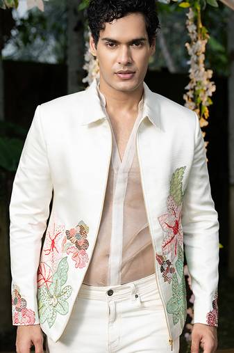 Ivory embroidered linen jacket