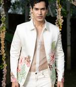 Ivory embroidered linen jacket