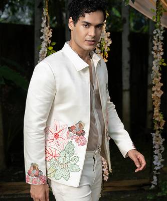 Ivory embroidered linen jacket 2