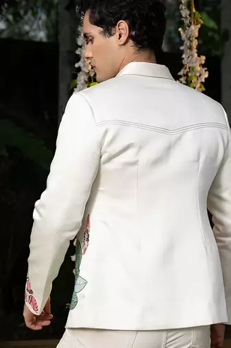 Ivory embroidered linen jacket