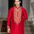 Red embroidered silk kurta set