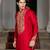Red embroidered silk kurta set