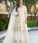  off white chinon kurta palazzo set round neck