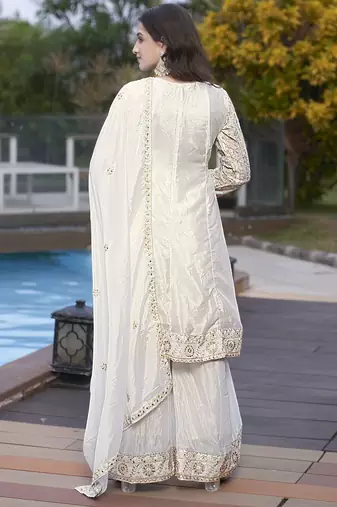  off white chinon kurta palazzo set round neck