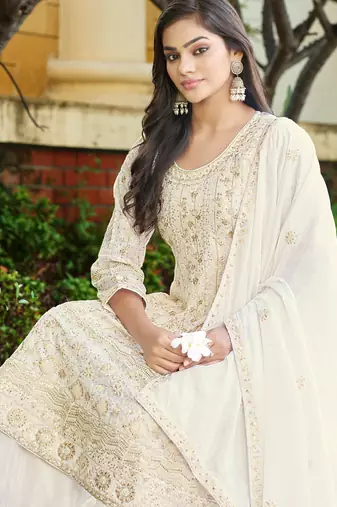  off white chinon kurta palazzo set round neck