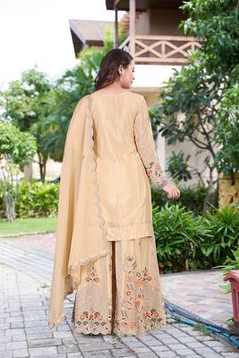  cream chinon kurta palazzo set sweet heart neck 2