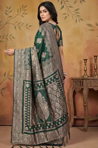 Green wiving work printed fancy saree with blouse