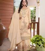  cream chinon kurta palazzo set round neck