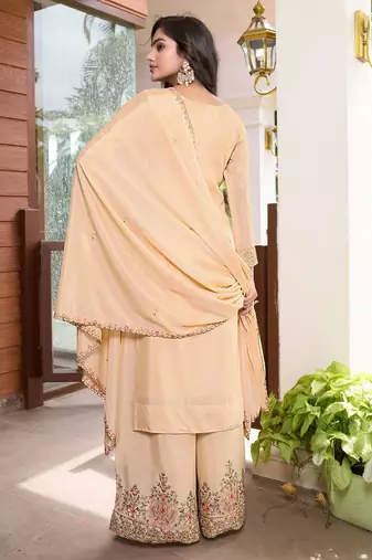  cream chinon kurta palazzo set round neck
