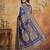Navy blue wiving work printed fancy saree with blouse