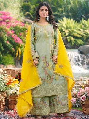  pista organza kurta palazzo set round neck 1