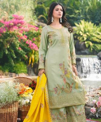  pista organza kurta palazzo set round neck 3
