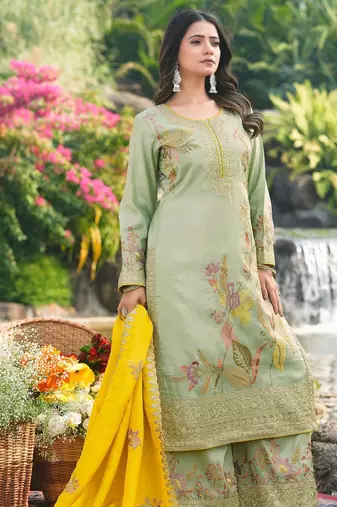  pista organza kurta palazzo set round neck