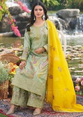  pista organza kurta palazzo set round neck 4