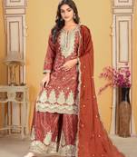  rust chinon kurta palazzo set round neck