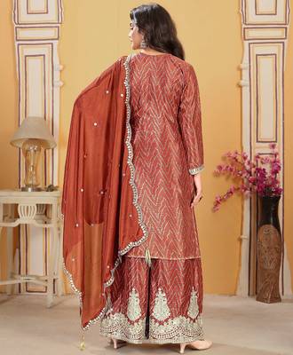  rust chinon kurta palazzo set round neck 2