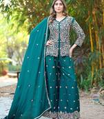  green chinon kurta palazzo set v neck