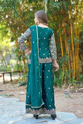  green chinon kurta palazzo set v neck 2