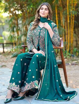  green chinon kurta palazzo set v neck 4