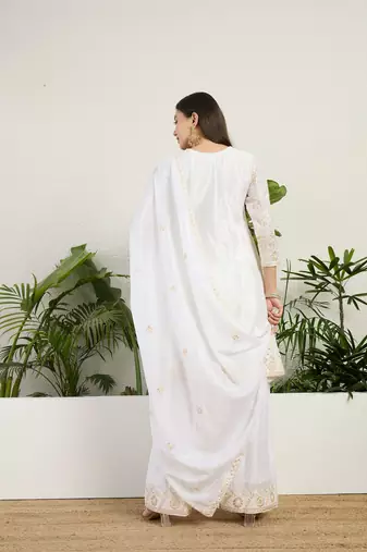 off white chinon kurta palazzo set round neck