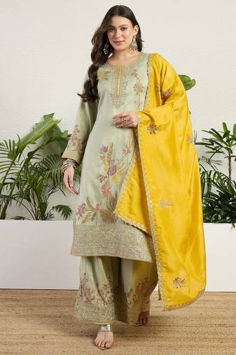  pista organza kurta palazzo set round neck