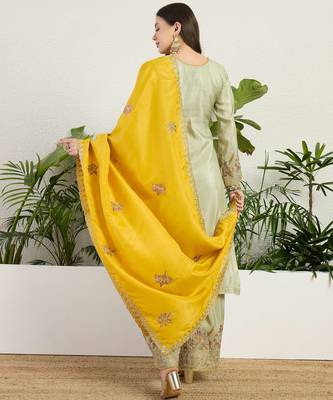  pista organza kurta palazzo set round neck 2