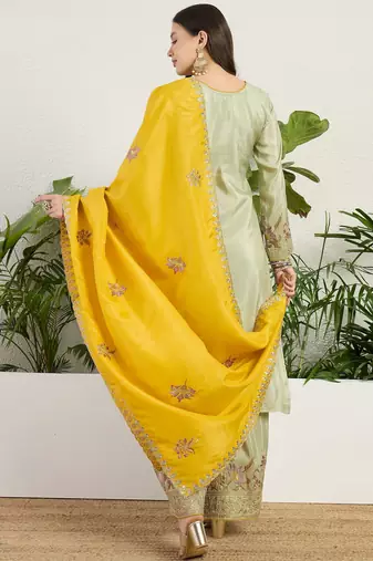  pista organza kurta palazzo set round neck