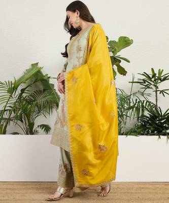  pista organza kurta palazzo set round neck 3