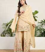  cream chinon kurta palazzo set sweet heart neck